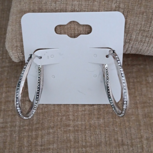 Silver Tone Rhinestone Loop Earrings - Picture 2 of 6
